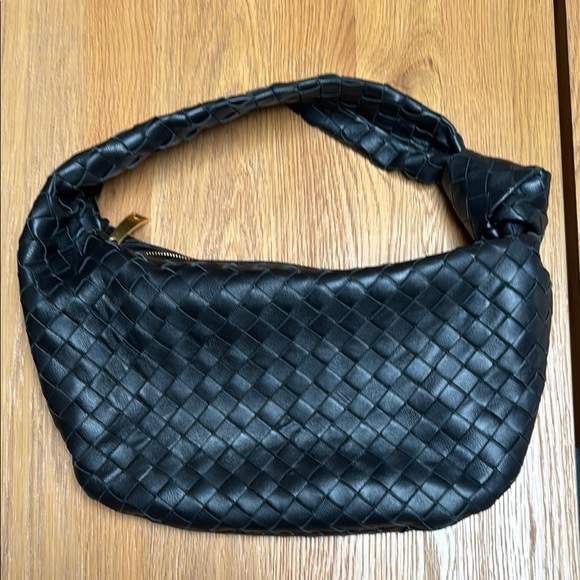 Black Woven Leather Shoulder Bag - Picture 1 of 3
